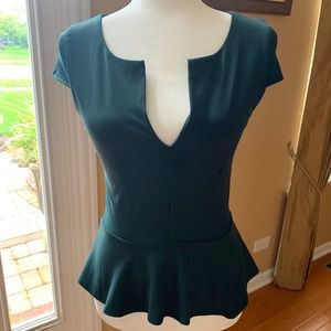 Bebe peplum Top Hunter Green short sleeve Medium